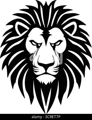Vecteur de tête de lion noir et blanc majestueux – illustration animale de style tribal féroce pour tatouage, logo, emblème et concepts de marque héroïque Illustration de Vecteur