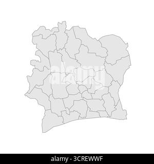Carte politique de la Côte d'Ivoire des divisions administratives - régions et districts autonomes. EPS de carte modifiable vectorielle vierge grise. Illustration de Vecteur