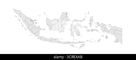 Indonésie carte politique des divisions administratives - provinces et régions spéciales. EPS de carte modifiable vectorielle vierge grise. Illustration de Vecteur