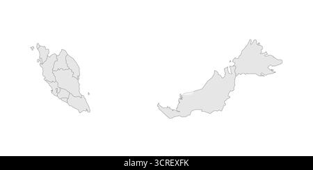 Carte politique de Malaisie des divisions administratives - états et territoires fédéraux. EPS de carte modifiable vectorielle vierge grise. Illustration de Vecteur