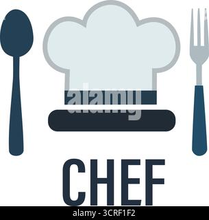 Chapeau de chef, cuillère et icône de fourchette pour restaurant, nourriture et marque culinaire Illustration de Vecteur