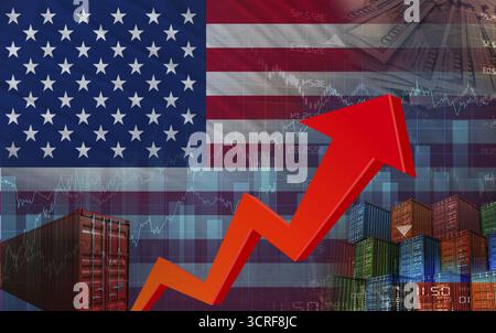 Concept de droits d'exportation sur le pavillon des États-Unis. Boom du commerce international et des affaires aux États-Unis Banque D'Images