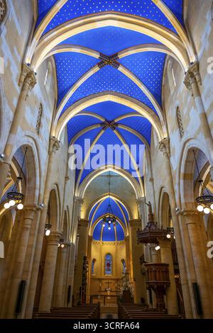 Intérieur de la belle cathédrale Collegiale de Neuchâtel dans la ville de Neuchâtel, Canton Neuchâtel, Suisse Banque D'Images