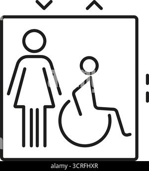 Icône d'accessibilité de l'ascenseur. Symbole de mobilité inclusive et d'accès aux personnes handicapées. Représentation des femmes et des utilisateurs de fauteuils roulants. Contour modifiable Illustration de Vecteur