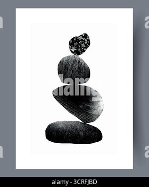 Une pile équilibrée de pierres montrée dans un style artistique et design monochrome époustouflant Illustration de Vecteur
