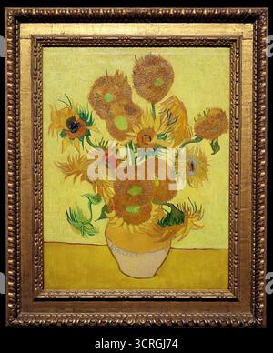 Vincent van Gogh, tournesols, 1888, nature morte post-impressionniste emblématique. Illustration de Vecteur