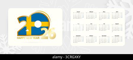 Calendrier horizontal de poche 2026 en suédois. Icône du nouvel an 2026 avec drapeau de la Suède. Calendrier vectoriel. Illustration de Vecteur