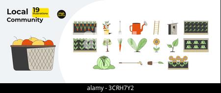 Jardin local et agriculture dessins animés plat méga paquet Illustration de Vecteur