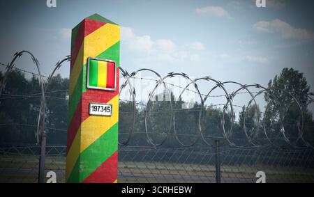 Poste frontière avec drapeau du Mali - illustration 3D. Banque D'Images