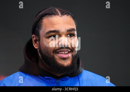 Photo du dossier datée du 01-02-2024 de Jeamie Tshikeva, qui espère être photographié aux côtés de certains des plus grands de tous les temps de la boxe après son combat pour le titre des poids lourds britanniques avec Frazer Clarke. Date d'émission : mercredi 1er octobre 2025. Banque D'Images