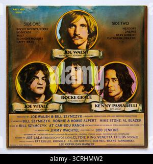 Couverture arrière de The Smoker You Drink the Player You Get, le deuxième album solo de Joe Walsh, sorti en 1973 Banque D'Images