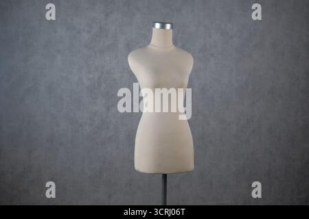 Mannequin de tailleur sur stand isolé sur fond gris. Banque D'Images
