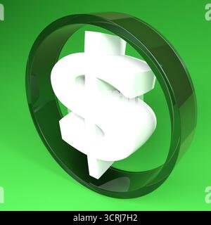 Soupir de dollar blanc, à l'intérieur du cercle de verre, sur fond vert Banque D'Images