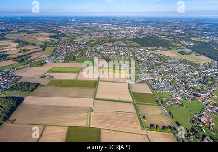 Luftbild, geplanter Haltepunkt in Westtünnen, Baustelle am Südfeldweg und von-Straße für-Thünen den künftigen Bahnhaltepunkt, Wiesen und Felder am Südfeldweg, Blick zur City, Stadtbezirk Rhynern, Hamm, Ruhrgebiet, Nordrhein-Westfalen, Deutschland ACHTUNGxMINDESTHONORARx60xEURO *** vue aérienne, escale prévue à Westtünnen, chantier de construction à Südfeldweg et von Thünen Straße pour la future escale ferroviaire, prairies et champs à Südfeldweg, vue sur la ville, quartier Rhynern, Hamm, région de la Ruhr, Rhénanie-du-Nord-Westphalie, Allemagne ATTENTIONxMINDESTHONORARx60xEURO Banque D'Images
