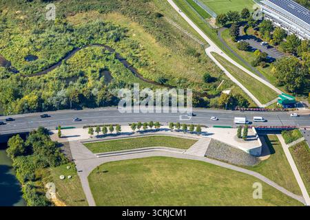Luftbild, Auenpark mit Aussichtsplattform Erlebensraum Lippeaue, Münsterstraße Bundesstraße B63, Mitte, Hamm, Ruhrgebiet, Nordrhein-Westfalen, Deutschland ACHTUNGxMINDESTHONORARx60xEURO *** vue aérienne, Auenpark avec plate-forme d'observation Erlebensraum Lippeaue, Münsterstraße Bundesstraße B63, Mitte, Hamm, Ruhr area, Rhénanie du Nord-Westphalie, Allemagne ACHTUNGxMINDESTHONORARx60xEURO Banque D'Images