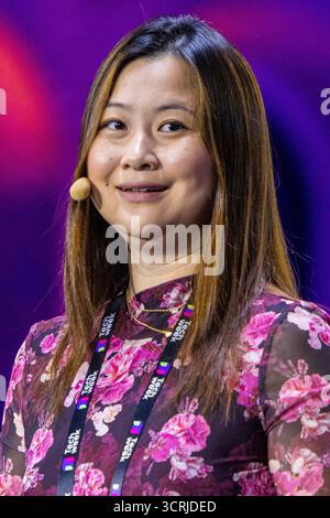 Turin, Italie. 1er octobre 2025. Sonya Huang, partenaire de Sequoia Capital, intervient sur la scène de la Italian Tech week 2025. Banque D'Images