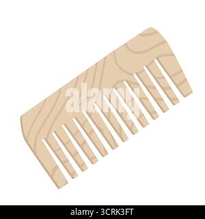 Peigne en bois ECO isolé sur fond blanc. Zéro déchet et recycler l'article. Accessoire de salon de coiffure avec matière naturelle. Illustration de Vecteur