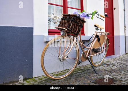 Les bâtiments historiques bordent le canal Spiegelrei Bruges. Pittoresque canal historique Spiegelrei près de la place Jan Van Eyck. Bruges, Belgique. Banque D'Images
