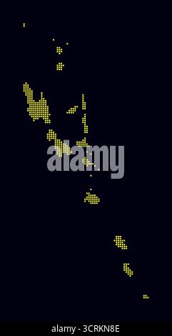 Carte en pointillés de Vanuatu. Carte de style numérique du pays sur un fond sombre. Forme Vanuatu avec des points carrés. Style de points colorés. Carrés de petite taille. Illustration de Vecteur