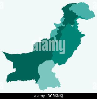 Carte du Pakistan avec les régions. Juste une carte de frontière de pays simple avec division de région. Palette de couleurs sarcelle. Illustration de Vecteur