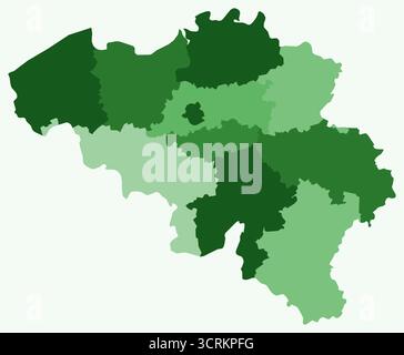 Carte de Belgique avec les régions. Juste une carte de frontière de pays simple avec division de région. Palette de couleurs vertes. Illustration de Vecteur