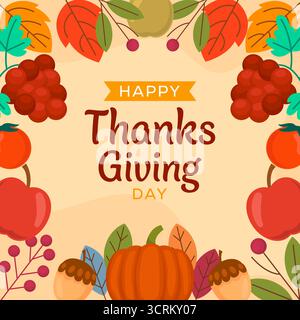 illustration de jour de thanksgiving heureux dans un style de design plat Illustration de Vecteur