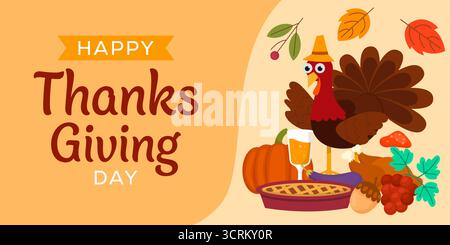 illustration de bannière de jour de thanksgiving heureuse dans un design plat Illustration de Vecteur