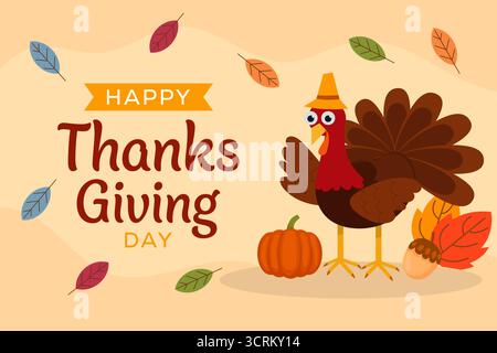 illustration de fond de jour de thanksgiving heureux dans un design plat Illustration de Vecteur