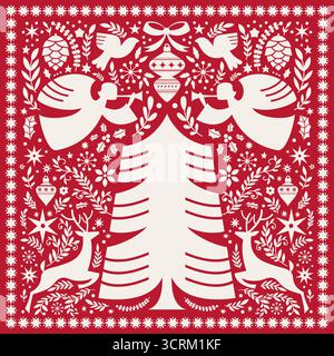 Angel Tree Deer Holiday composition Illustration de Vecteur