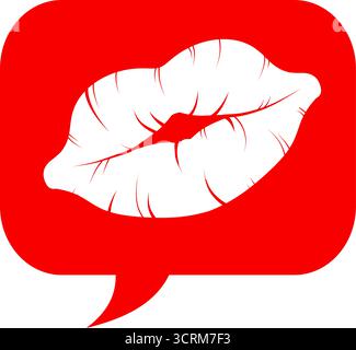 Baiser lèvres à l'intérieur d'une bulle de dialogue rouge de chat - icône vectorielle Illustration de Vecteur