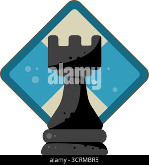 Pièce noire de tour d'échecs sur fond de diamant bleu Illustration de Vecteur