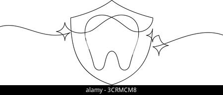symbole de dent dentaire protection bouclier blanchir une ligne dessin continu minimalisme art décoratif Illustration de Vecteur