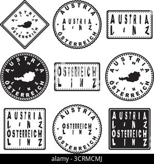 Autriche Linz Round Seal Map Design Illustration de Vecteur