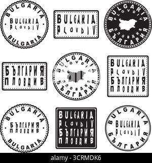 Bulgarie Plovdiv Round Seal Map Design Illustration de Vecteur