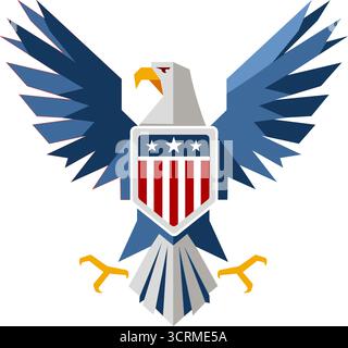 Aigle chauve géométrique avec emblème usa Shield polygonal Illustration de Vecteur