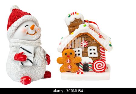 Bonhomme de neige drôle isolé sur fond blanc Banque D'Images