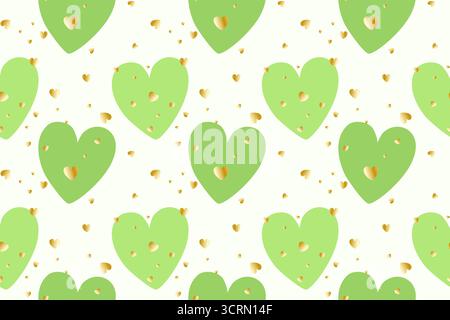 J'adore le printemps. Vibe vert printanier vif. Motif avec des coeurs vert clair et or. Illustration vectorielle Illustration de Vecteur