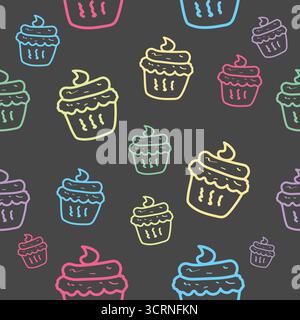 Dessin à la main Neon coloré Cupcake Seamless Pattern illustration vectorielle Illustration de Vecteur