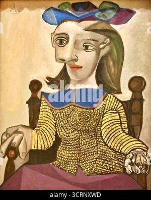 Pablo Picasso, le pull jaune, 1939, portrait moderniste intime. Illustration de Vecteur