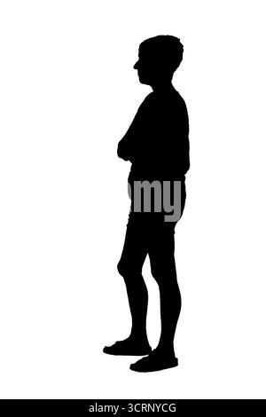 silhouette de vue de côté d'un portrait complet d'une femme d'âge moyen bras croisés Banque D'Images