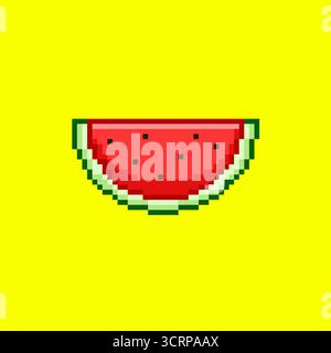 Tranche de pastèque pixellisée sur illustration vectorielle jaune Pixel Art Illustration de Vecteur