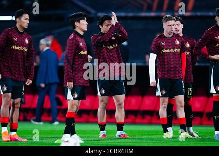 Rotterdam - Ayase Ueda du Feyenoord Rotterdam lors du deuxième match de l'UEFA Europa League 2025/2026. Le match se déroule entre Feyenoord Rotterdam et Aston Villa F.C. au Stadion Feijenoord de Kuip le 2 octobre 2025 à Rotterdam, aux pays-Bas. (VK Sportphoto/Danny de Groot) Banque D'Images