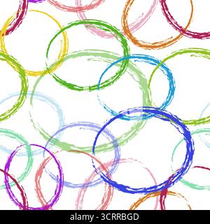Fond abstrait avec cercle de craie coloré sur fond blanc. Cercles colorés dessinés à la main. Motif sans couture. Illustration de Vecteur