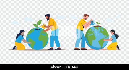 Prendre soin de la Terre sauver la planète avec planter et nourrir Illustration de Vecteur