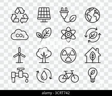 Ensemble d'icônes de lignes fines liées à l'écologie et à l'environnement Illustration de Vecteur