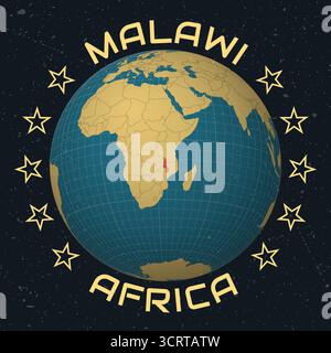 Malawi sur Globe. Texte rond du nom du pays. Look vintage avec texture grunge rayée. Illustration de Vecteur