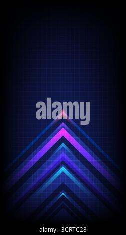 les flèches en chevron néon brillantes s'élèvent sur un fond de grille bleu foncé avec des gradients du magenta au violet au bleu électrique symbolisant la vitesse futuriste te Illustration de Vecteur