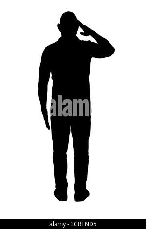 silhouette d'une vue arrière de l'homme montrant un salut militaire Banque D'Images