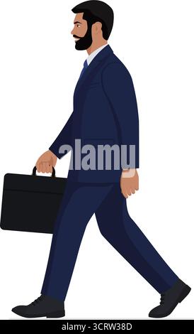Portrait d'un dirigeant d'entreprise masculin marchant et tenant une mallette, isolé sur fond blanc Illustration de Vecteur