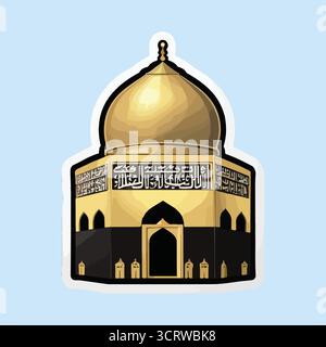 Mosquée illustration vectorielle autocollants avec Dôme d'or, calligraphie arabe, entrée voûtée, Art d'architecture religieuse Illustration de Vecteur